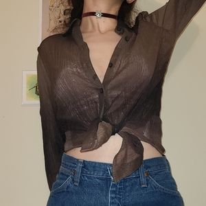 SOLD brown ombre sheer pleated glitter blouse